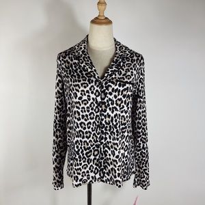 NWT KATE SPADE Long Sleeve Leopard Print Knit PJ Top Womens Small